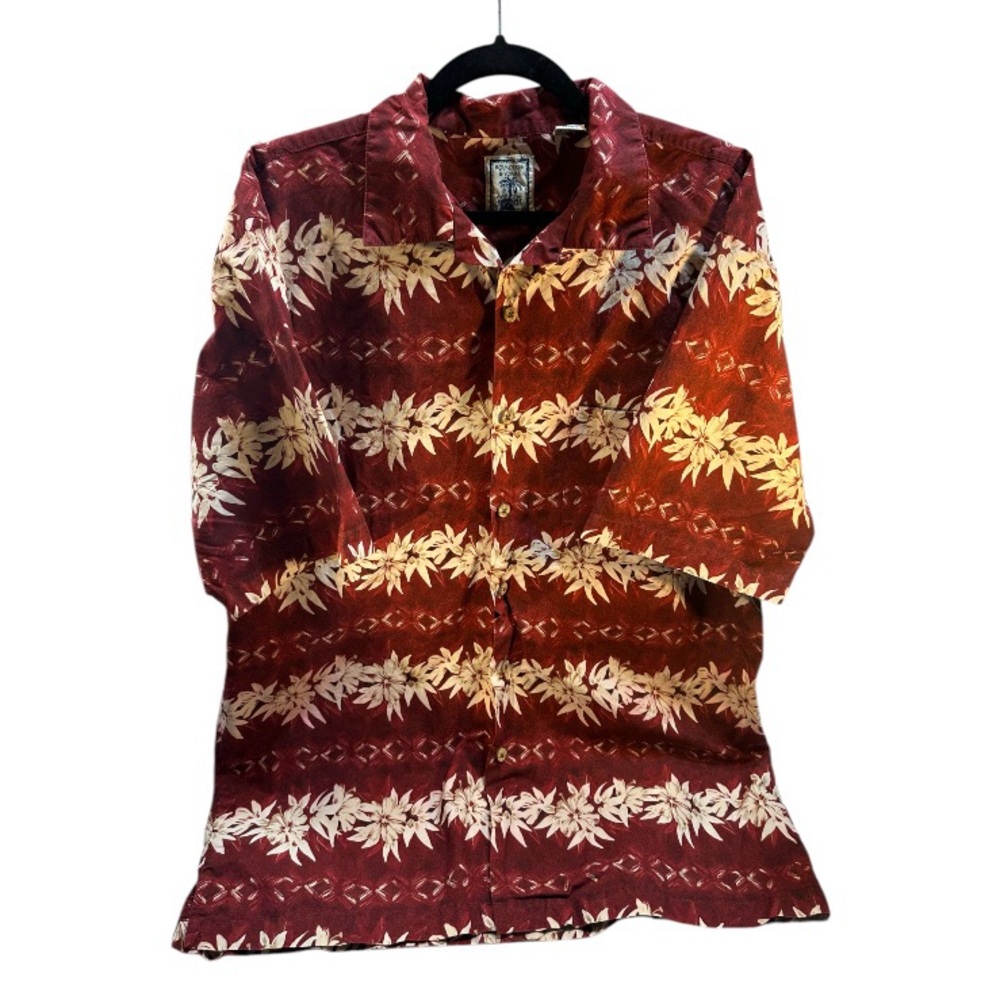 Roundtree & Yorke Hawaiian Hibiscus Tropical Button Front Shirt Size L Cotton